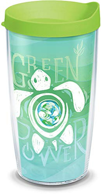 Tervis Turtle Insulated Tumbler with Wrap and Lime Green Lid  16oz  Clear