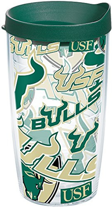Tervis USF Bulls All Over Insulated Tumbler with Wrap and Hunter Green Lid 16oz Clear Tervis USF Bulls All Over Insulated Tumbler with Wrap and Hunter Green Lid 16oz Clear