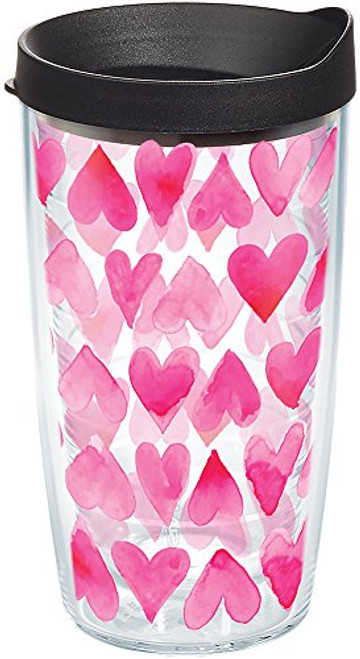 Tervis Pink Hearts All Over Tumbler with Wrap and Black Lid 16oz  Clear