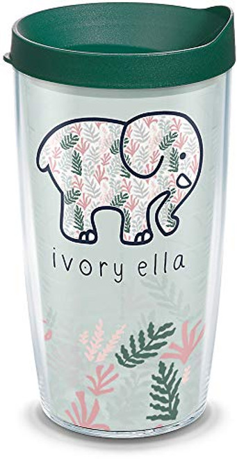 Tervis Ivory Ella   Multi Leaves Insulated Tumbler with Wrap and Lid  16 oz   Tritan  Clear