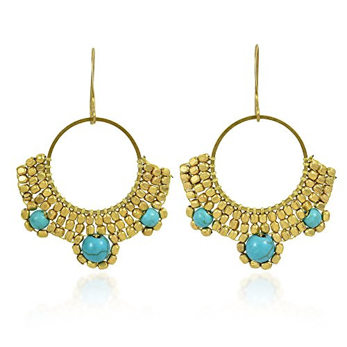 Boho Gold Fashion Brass Beads and Simulated Turquoise Brass Dangle Earrings