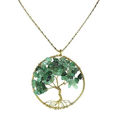 AeraVida Green Quartz Stone Eternal Tree of Life Brass Beads Long Necklace AeraVida Green Quartz Stone Eternal Tree of Life Brass Beads Long Necklace