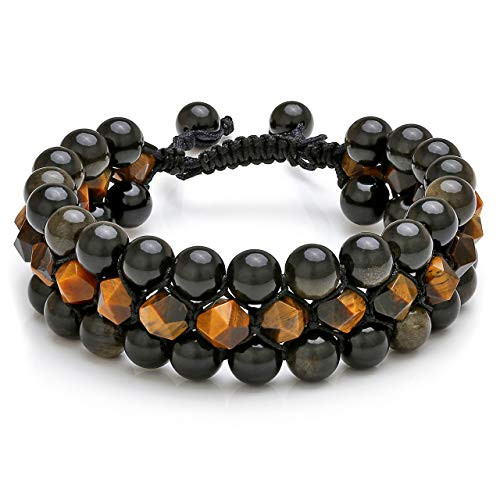 Top Plaza Mens Lava Rock Stone Essential Oil Diffuser Bracelet Chakra Yoga Healing Crystal Bracelet Natural Gemstone Beads Anxiety Bracelets Braided   Tiger Eye Stone   Golden Obsidian