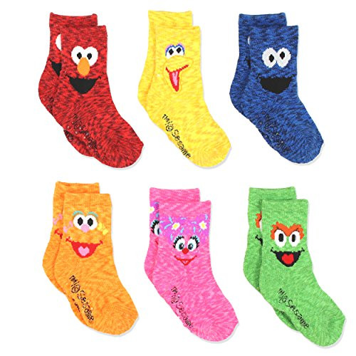 Sesame Street Elmo Boys Girls Multi Pack Crew Socks with Grippers  2 3T  Abby Zoe 6 pk