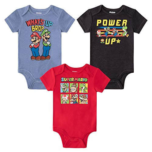 SUPER MARIO Nintendo Baby Boys 3 Pack Bodysuits Luigi Bowser Yoshi Toad Newborn