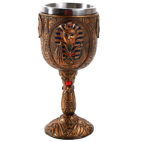 Pacific Giftware Egyptian Pharaoh King Tutankhamun Golden Wine Goblet Stainless Steel Liner 6oz
