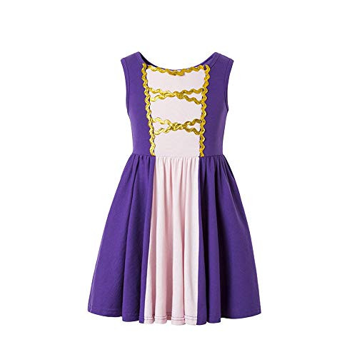Rapunzel Princess Dress Moana Girls Adventure Cosplay Costume Rapunzel Costumer Purple Pink Dress Princess for Litter Girls  Purple  4 5T
