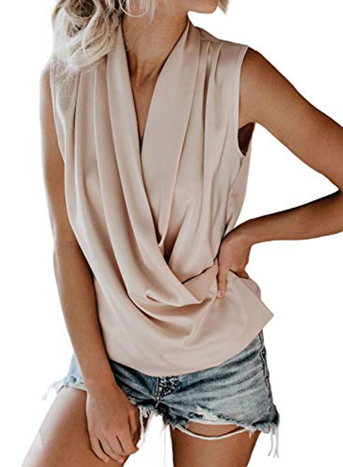 Eytino Women Wrap V Neck Ruched Draped Cami Tank Tops Casual Sleeveless Loose Shirts Blouses Small Apricot Eytino Women Wrap V Neck Ruched Draped Cami Tank Tops Casual Sleeveless Loose Shirts Blouses Small Apricot