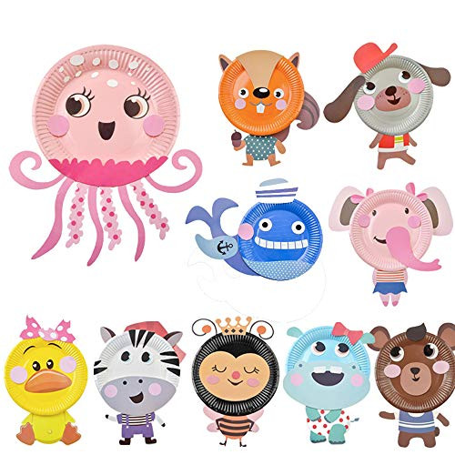 Here Fashion Pack of 10 Paper Plate Art Kit for Kids Toddler Children Crafts Art Toys   Transform Simple Paper Plates into Friendly Animals  Perfect for Craft Parties  Groups and The Classroom A