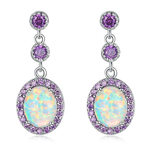 CiNily White Fire Opal Amethyst Dangle Drop Earrings 18K White Gold Plated Opal Jewelry for Women Gemstone Stud Earrings 7 8