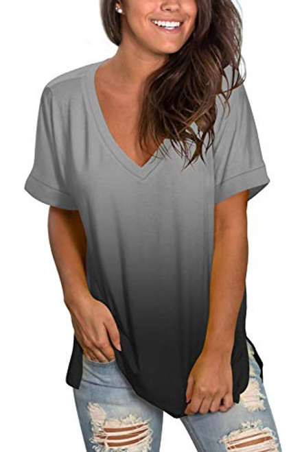 Womens V Neck T Shirts Short Sleeve Loose Casual Summer Tee Tops Gray