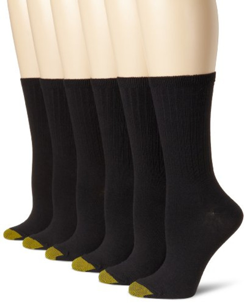 Gold Toe Women s Casual Ribbed Crew Socks  6 Pairs  Black  Shoe Size  6 9