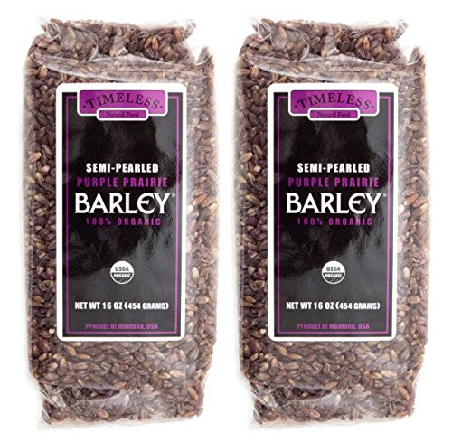 Timeless Natural Food USDA Certified Organic Semi Pearled Purple Prairie Barley 16 oz each  2 Pack