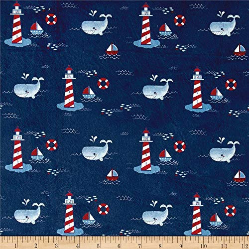 Michael Miller Minky Whales Lighthouses  Yard  Navy