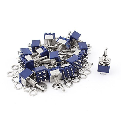 Uxcell a15052000ux0109 6 Pin ON OFF ON 6 mm Thread DPDT Locking Mini Toggle Switch  AC 125V 6 Amp  Blue