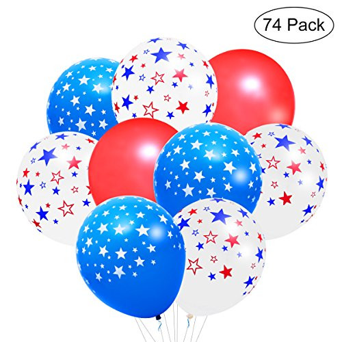 LUOEM 4th of July Balloons Patriotic Party Decorations Star Print Latex Balloons Independence Day and Veterans Day Party Supplies 74PCS