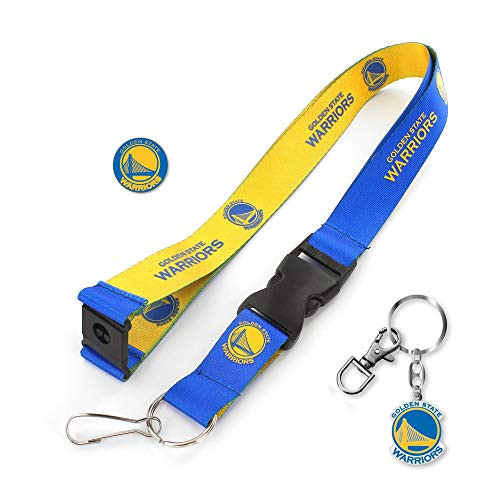 aminco NBA Golden State Warriors Team Reversable Lanyard  Logo Lapel Pin  and Metal Keychain Gift Bundle