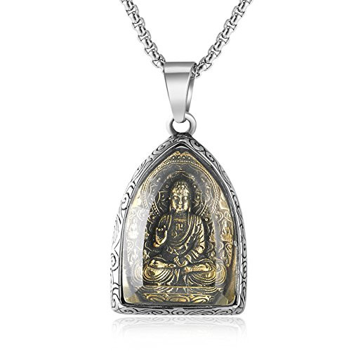 JAJAFOOK Retro Tibetan Buddhism Buddha Pendant Amulet Necklace for Men Women  24  Chain
