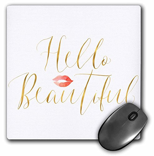 3dRose Gold Hello Beautiful Kiss Lips Mouse Pad  mp 280666 1