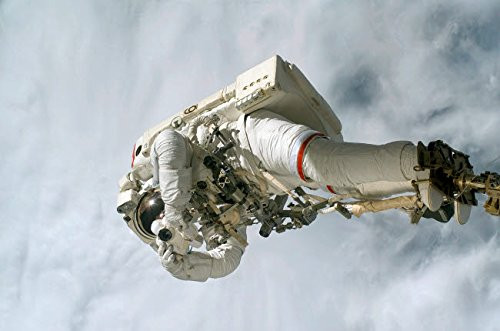 Posterazzi Poster Print Collection Astronaut Anchored to a Canadarm2 Mobile Foot Restraint Stocktrek Images   17 x 11   Multicolored