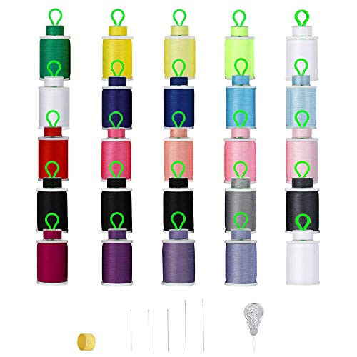 MOOACE 50pcs Bobbins and Sewing Threads Kits for Sewing Machine  21 Matched Colors Polyester Sewing Machine Thread