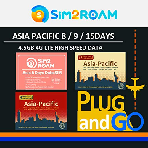 Asia China Data SIM Card 8 Days 4G LTE Prepaid Japan  Korea  Thailand  Hong Kong  Macao  Taiwan  Singapore  China  Malaysia