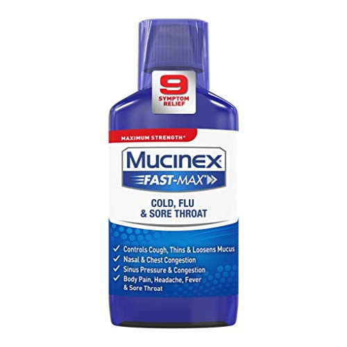 Cold  Flu    Sore Throat Relief Liquid  Mucinex Fast Max  9oz  Maximum Strength Formula  Relieves cough  nasal congestion  sinus congestion and pressure  minor aches and pains  sore throat  headache