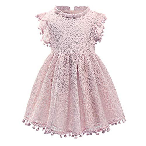 Csbks Toddler Girls Cute Pompoms Lace Floral Elegant Retro Swing Party Dress Pink 100