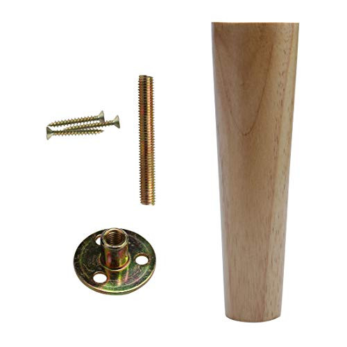 uxcell 8 Inch Round Solid Wood Furniture Legs Sofa Bench Couch Chair Closet Cabinet Feet Replacement Height Adjuster  1pcs