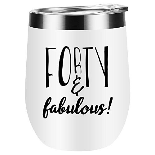 40th Birthday Gifts for Women 12 oz 40 and Fabulous Wine Tumbler with Lid Includes Wine Stopper 40th Birthday Decorations for Women 40th Birthday Wine Glass Forty and Fabulous Wine Glass White 40th Birthday Gifts for Women 12 oz 40 and Fabulous Wine Tumbler with Lid Includes Wine Stopper 40th Birthday Decorations for Women 40th Birthday Wine Glass Forty and Fabulous Wine Glass White
