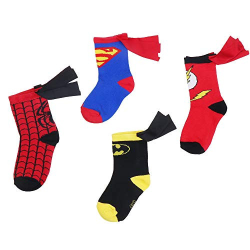 Superhero Socks For Boys Girls 3 5 Years  Kids Caped Crew Socks Batman Spiderman Superman The Flash 4 Pairs