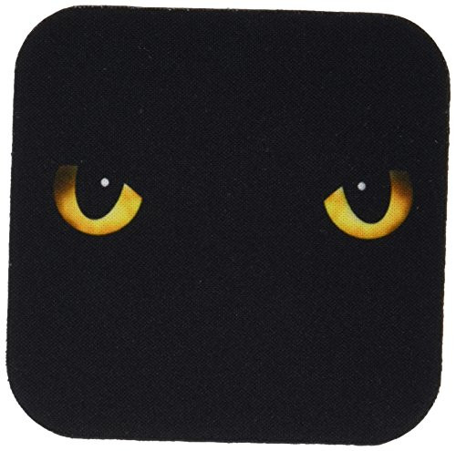 3dRose CST 128253 1 Spooky Black Cat s Eyes Soft Coasters  Set of 4