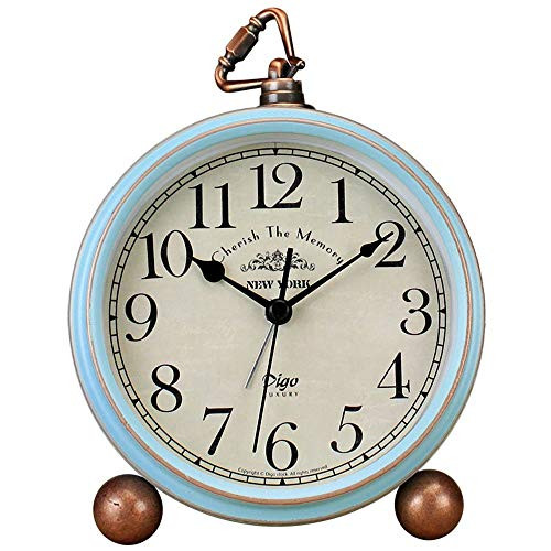 JUSTUP Table Clock Non Ticking Retro Vintage Small Desk Alarm Clock with Battery Operated Silent Quartz Movement HD Glass for Bedroom Living Room Indoor Decoration Kids Blue JUSTUP Table Clock Non Ticking Retro Vintage Small Desk Alarm Clock with Battery Operated Silent Quartz Movement HD Glass for Bedroom Living Room Indoor Decoration Kids Blue