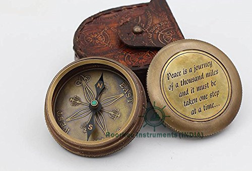 Peace is A Journey of A Thousand Miles Solid Brass Compass W Case Peace is A Journey of A Thousand Miles Solid Brass Compass W Case