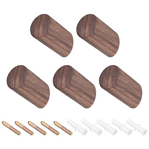 uxcell Natural Wooden Coat Hooks Wall Mounted   Vintage Single Organizer Hangers Walnut Wood Handmade Craft Hat Rack Pack of 5