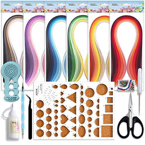 Juya Paper Quilling Kits with 30 Colors 600 Strips and 8 Tools  Width 5mm with Glue  Blue Tools