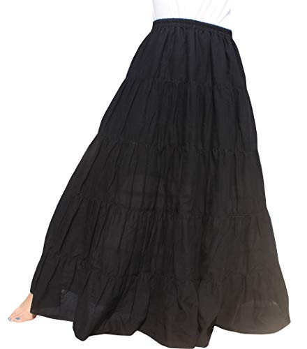 RaanPahMuang Brand Plain Five Step 100 Thai Cotton Gypsy Boho Full Ladies Skirt  Medium  Black