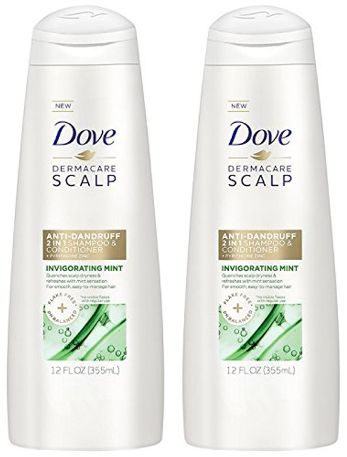 Dove Dermacare Scalp   Anti Dandruff 2 in 1 Shampoo   Conditioner   Invigorating Mint   Net Wt  12 FL OZ  355 mL  Per Bottle   Pack of 2 Bottles