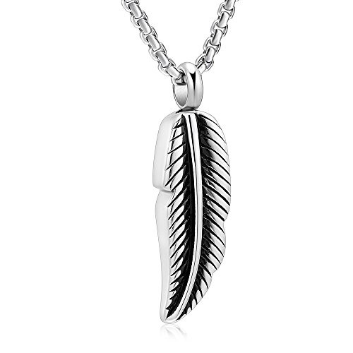 Oinsi Stainless Steel Feather Urn Necklace Hold Cremation Ashes Keepsake Memorial Jewelry  Box Fill Kits