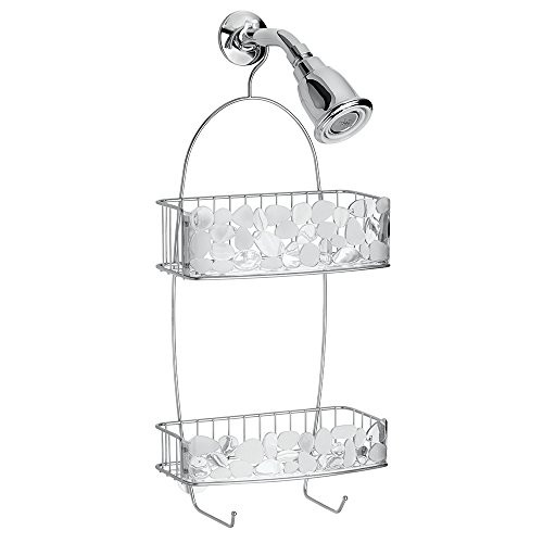 InterDesign Pebblz Hanging Shower Caddy - Bathroom Storage Shelves for Shampoo, Conditioner and Soap, Silver/Clear