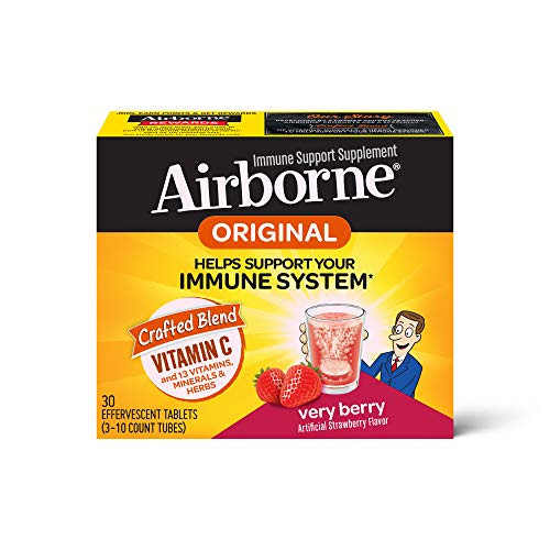 Vitamin C 1000mg   Airborne Very Berry Effervescent Tablets  30 count in a box   Gluten Free Immune Support Supplement and High in Antioxidants  Packaging May Vary