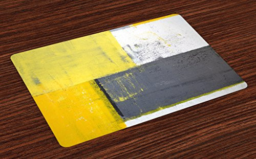 Ambesonne Grey and Yellow Place Mats Set of 4 Street Art Modern Grunge Abstract Design Squares Washable Fabric Placemats for Dining Room Kitchen Table Decor Charcoal Yellow Ambesonne Grey and Yellow Place Mats Set of 4 Street Art Modern Grunge Abstract Design Squares Washable Fabric Placemats for Dining Room Kitchen Table Decor Charcoal Yellow