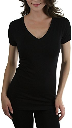 ToBeInStyle Women s Short Sleeve V Neck Basic T Shirt   Black   L