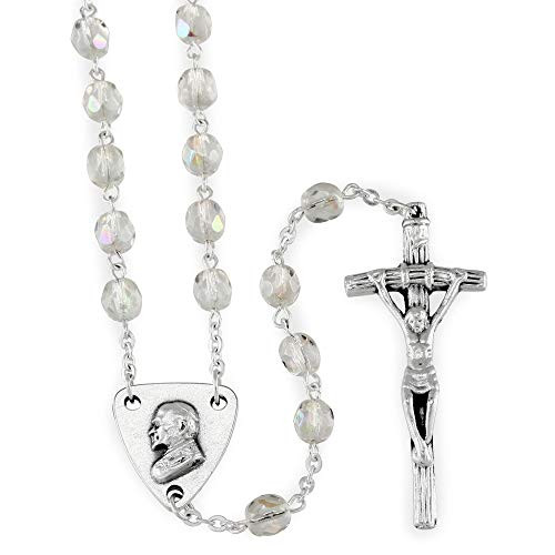 Rosary with Clear Crystal Shape Glass Beads and St  John Paul II Center