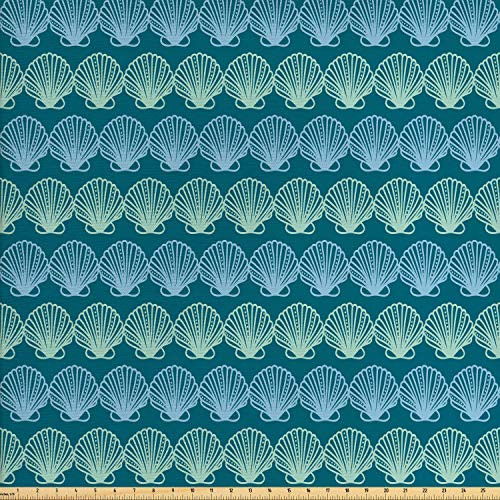 Lunarable Ocean Fabric by The Yard  Sealife Image with Under Water Colored Hand Drawn Sea Shells Art  Decorative Fabric for Upholstery and Home Accents  2 Yards  Turquoise Blue