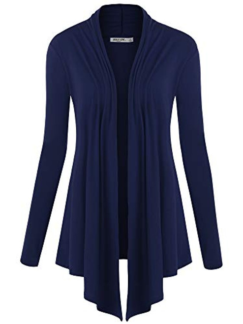 WSK850 Womens Draped Open  Front Cardigan S Navy