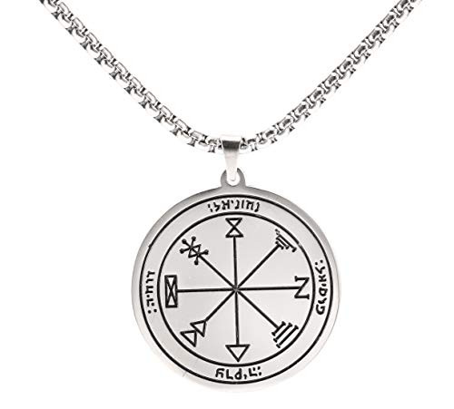 VASSAGO Stainless Steel First Pentacle of Jupiter Pendant Necklace Key of Solomon Seal Kabbalah Pagan Talisman Amulet Jewelry for Men and Women