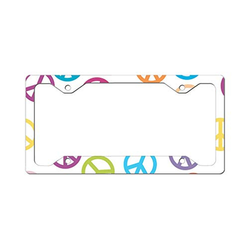 Custom License Plate Frame Colorful Peace Sign Seamless Pattern Aluminum Cute Car Accessories Narrow Top Design Only One Frame