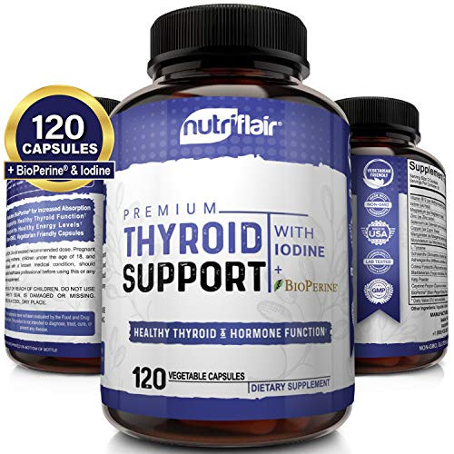 Thyroid Support Complex with Iodine   BioPerine   120 Vegetarian Capsules Natural Supplement   Energy   Focus Formula  Boosts Brain Function   Metabolism  Concentration  with B12  Ashwagandha