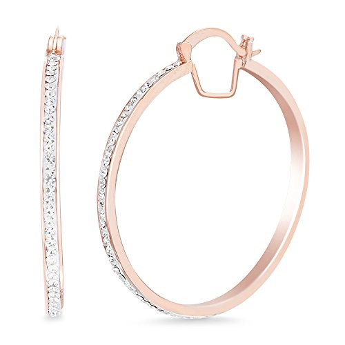 Devin Rose 40mm Hoop Earrings for Women made With Swarovski Crystals in Rose Gold Plated Brass Pink Devin Rose 40mm Hoop Earrings for Women made With Swarovski Crystals in Rose Gold Plated Brass Pink